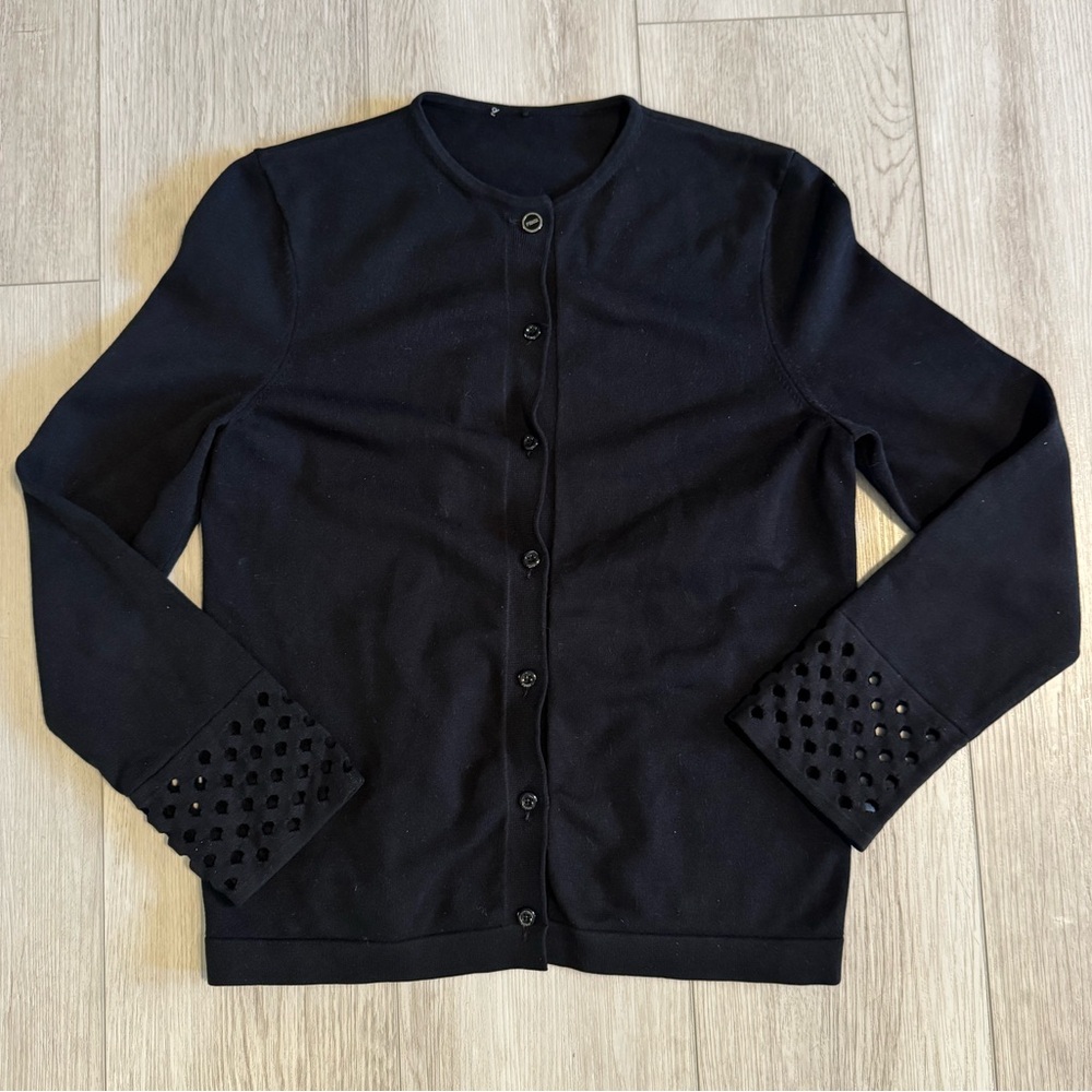 FENDI Black Button Logo Cardigan Sweater Cutout Sleeves Heavyweight Knit Sz S